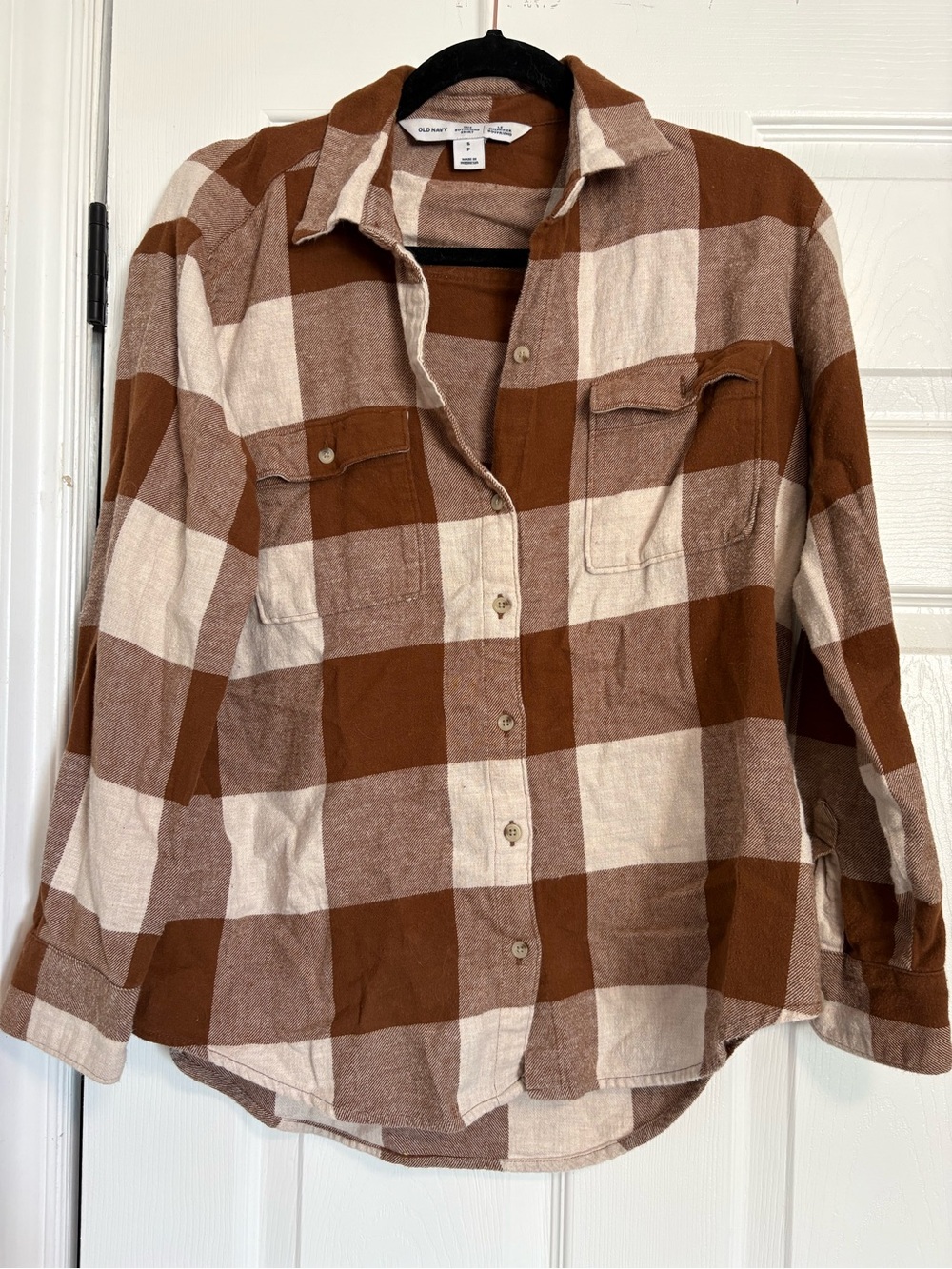 Old Navy Brown and Cream Plaid Button-Down Shirt